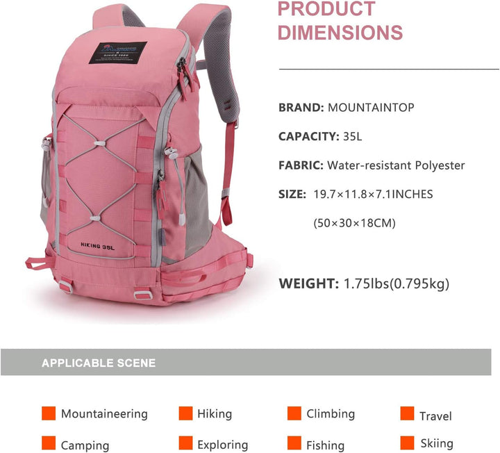 MOUNTAINTOP 35L Wanderrucksack Herren Damen Reiserucksack Trekkingrucksack Leicht Outdoor Camping Ru