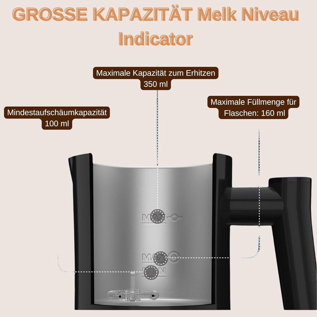 KitchenApp 4-in-1 Elektrischer Milchaufschäumer | Heisses und kaltes Aufschäumen, Milch- und Schokol
