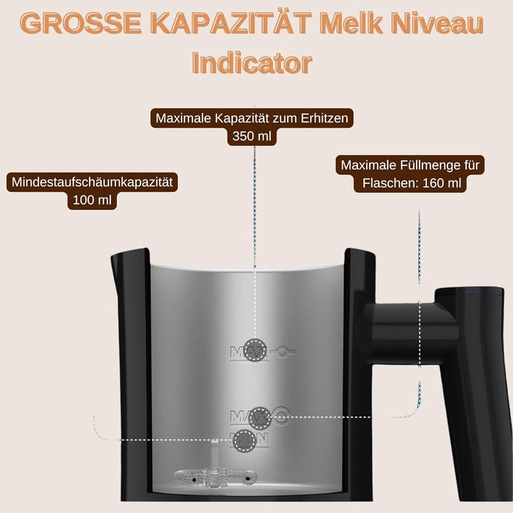 KitchenApp 4-in-1 Elektrischer Milchaufschäumer | Heisses und kaltes Aufschäumen, Milch- und Schokol