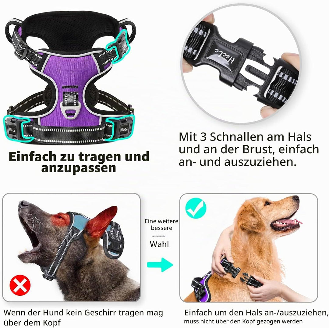 HEELE Hundegeschirr ohne Zug, Brustgeschirr für grosse Hund, einstellbares reflektierendes Hunde Ges