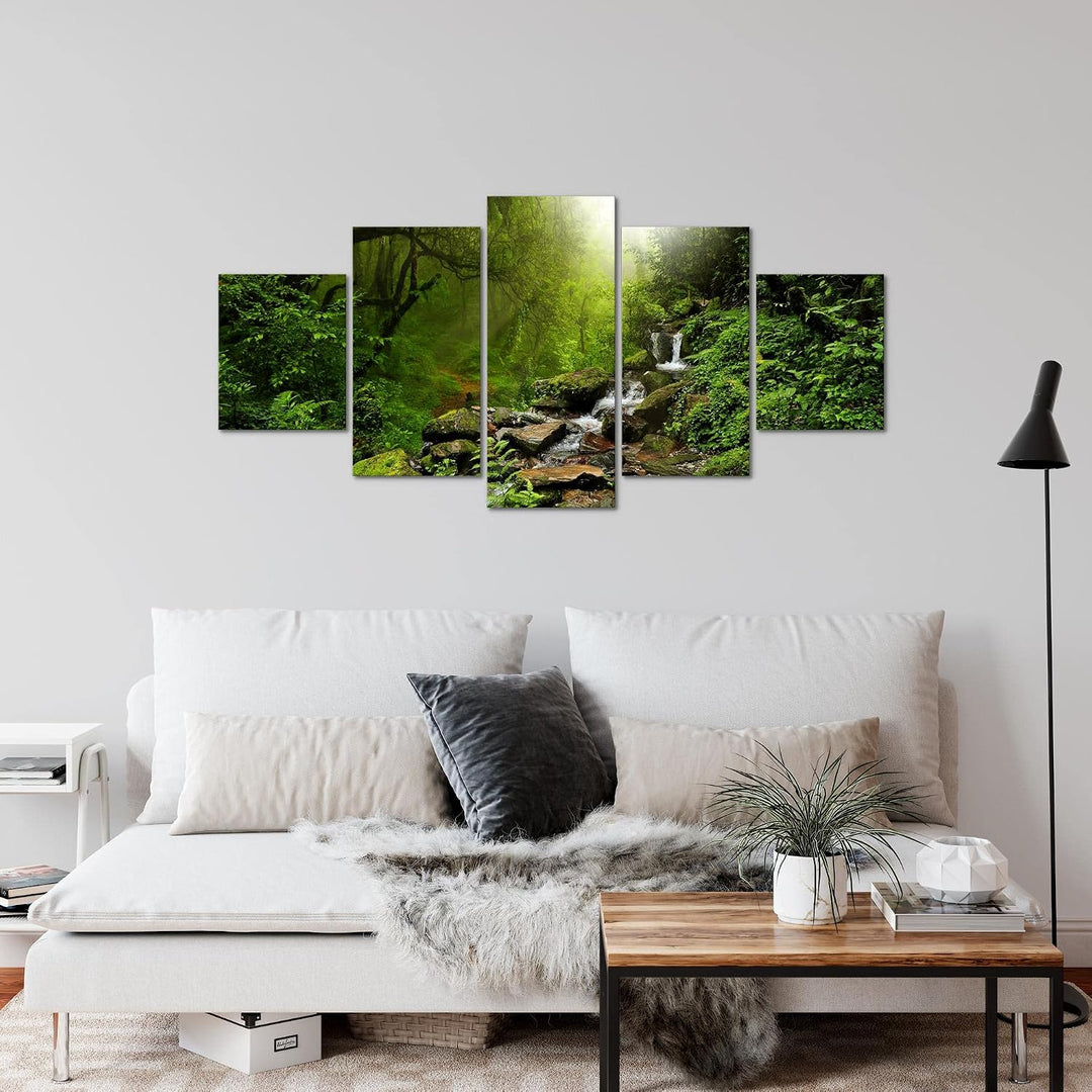 Runa Art Wandbilder Natur Wald 5 Teilig Bild auf Vlies Leinwand Deko Wohnzimmer Schlafzimmer Landsch