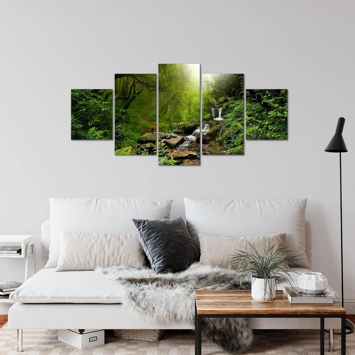 Runa Art Wandbilder Natur Wald 5 Teilig Bild auf Vlies Leinwand Deko Wohnzimmer Schlafzimmer Landsch