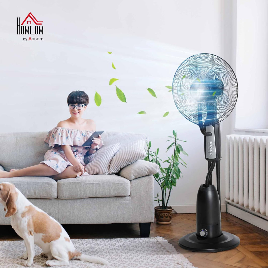 HOMCOM Standventilator mit 2,8 Liter Wasserkühlung 90 W Ventilator mit Nebelfunktion Lüfter Verstell