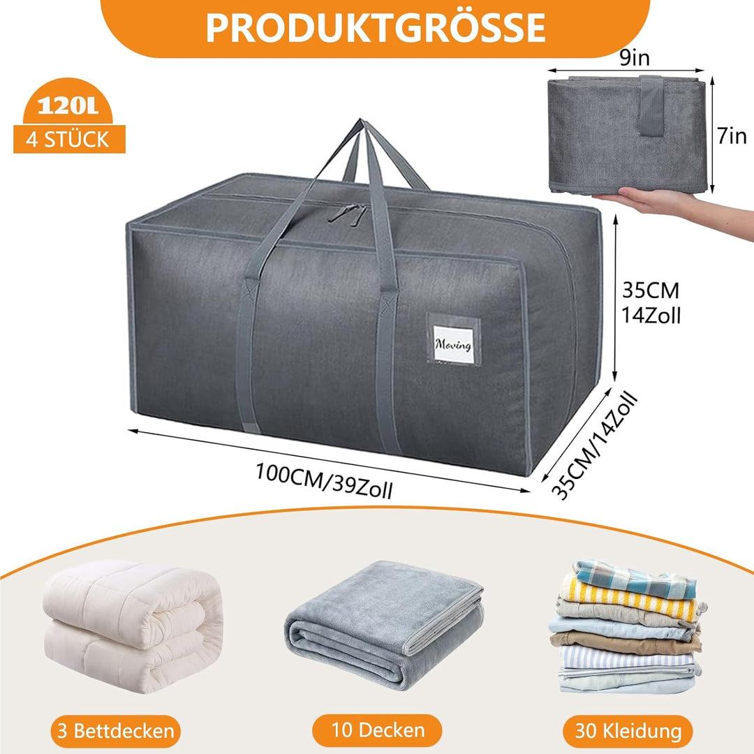Dntorx 4 Stück 120L Aufbewahrungstasche, Heavy-Duty Umzugstaschen Wasserdicht Umzugskartons Grosse m