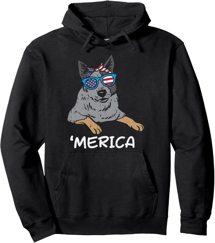 Merica Heeler Cattle Dog American USA 4th Of July Fourth Dog Pullover Hoodie