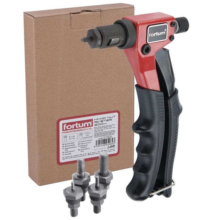 Fortum Hand-Nietmutternzange für Gewindenieten I Nietmutter-Zange für M3-M6 Nietmuttern aus Alu, Mes