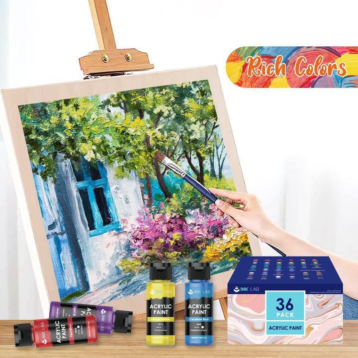 INK LAB Acrylfarbe Set 36 Farben Waschfeste Acryl Farben Künstlerfarbe Malfarben Ungiftig Ideal für