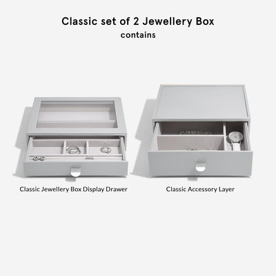 Stackers Pebble Grey Classic Jewellery Box - Set of 2 (with Drawers), Pebble Grey