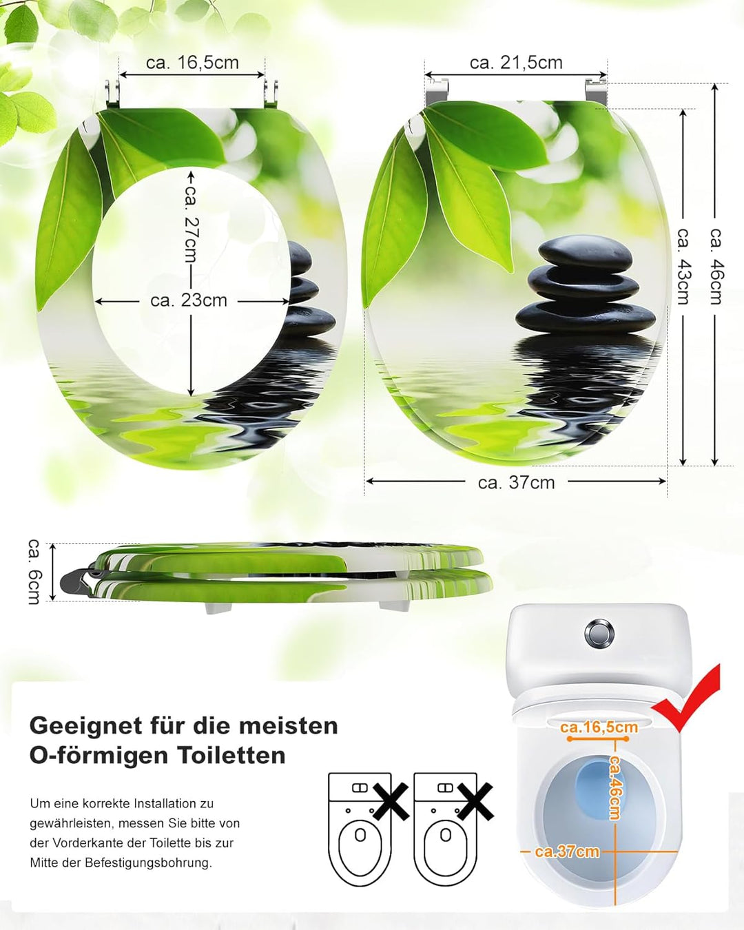 Ribelli WC Sitz mit Absenkautomatik, Toilettendeckel O-Form in Viele Motiven, Klodeckel Einfache Mon