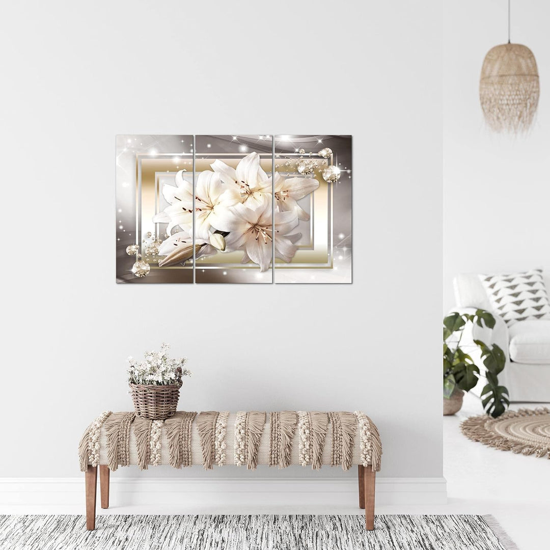 Runa Art Wandbilder Blumen Lilien Bild XXL Wohnzimmer Schlafzimmer Beige Braun Diamant 120 x 80 cm 3