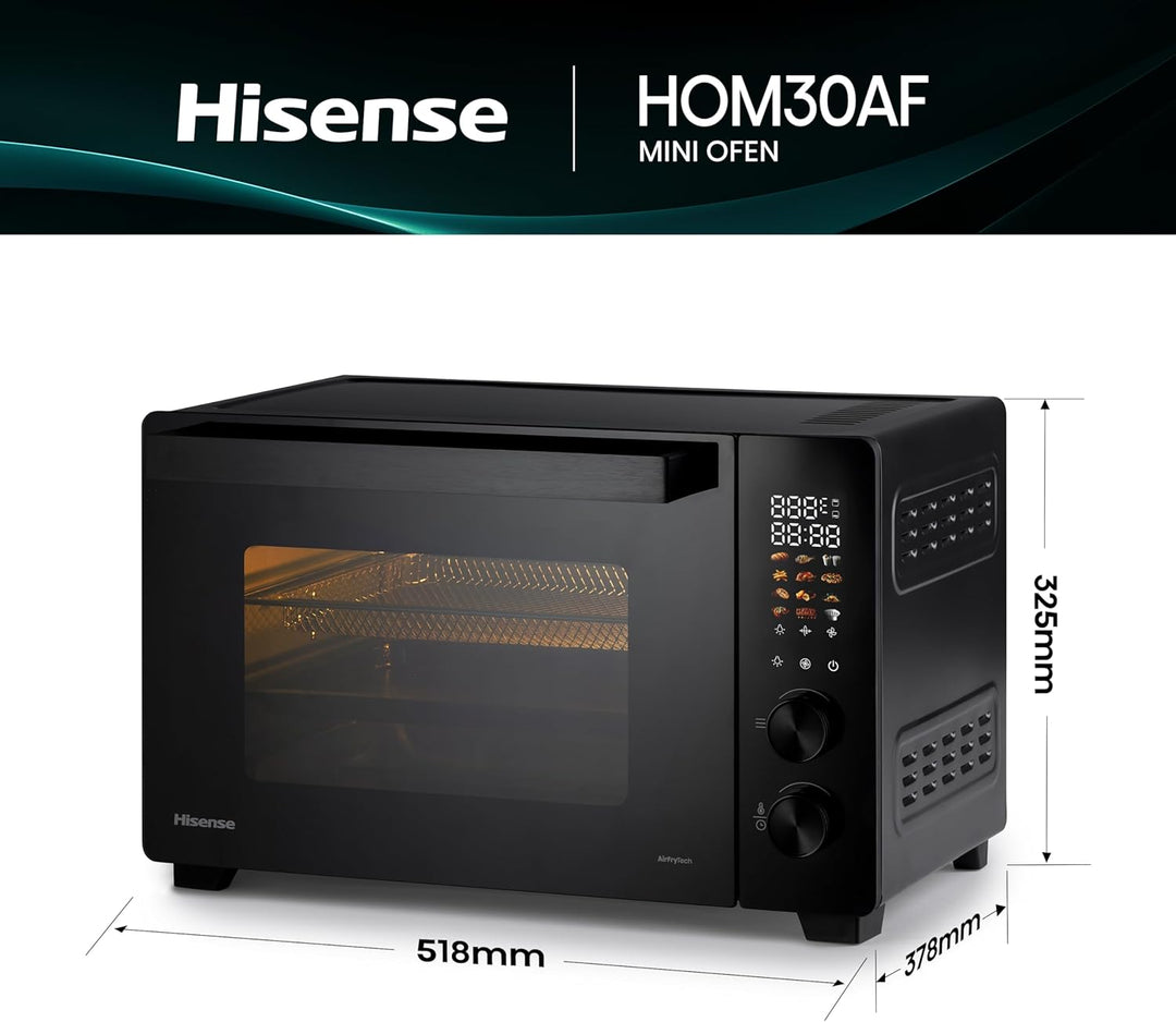 Hisense HOM30AF Mini-Ofen/30 L Kapazität/1800 W Leistung/230° max. Ofentemperatur/Umluftfunktion/Ant