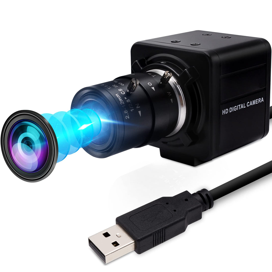 ELP Web Kamera 1080P mit 2.8-12mm Zoom Objektiv,2MP OV4689 60fps Weitwinkel Webcam Plug&Play für PC,
