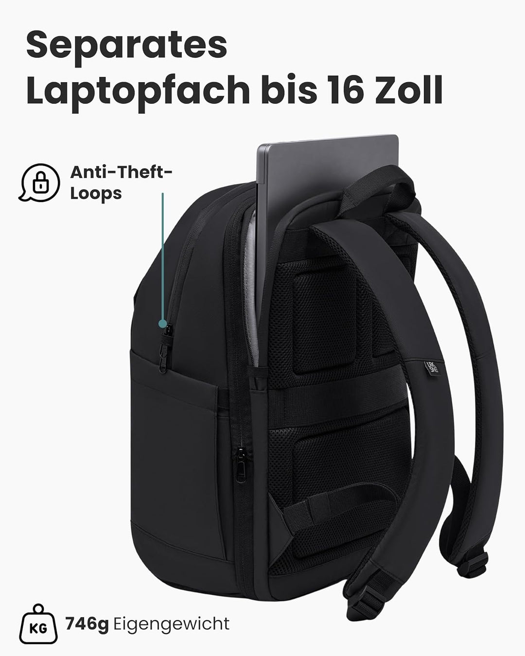 LARKSON Business Laptop Rucksack Herren Schwarz - Bjarne Small - Kleiner Arbeitsrucksack mit 16 Zoll