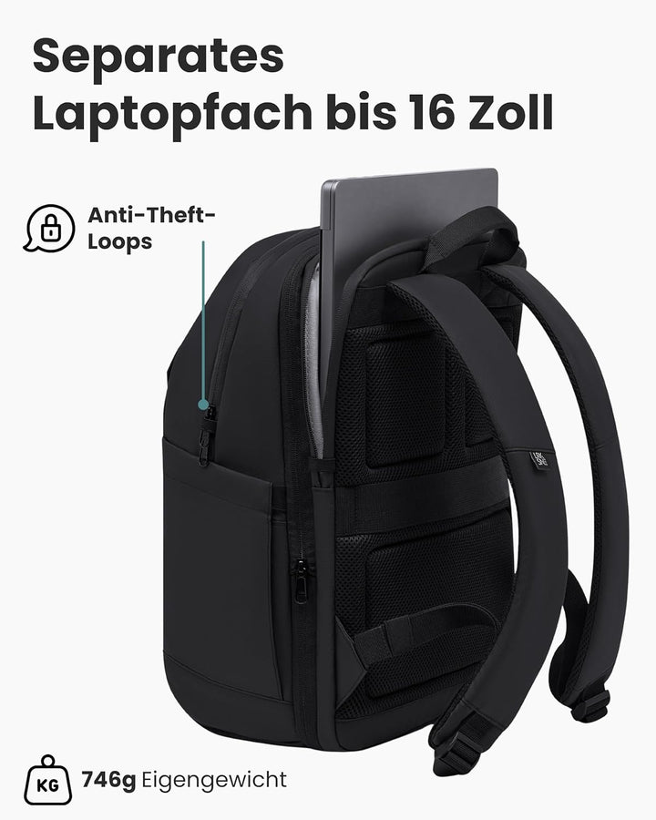 LARKSON Business Laptop Rucksack Herren Schwarz - Bjarne Small - Kleiner Arbeitsrucksack mit 16 Zoll