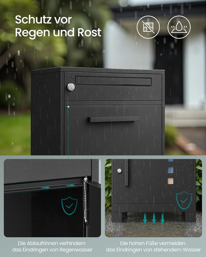 SONGMICS Paketbox, Paketbriefkasten, Briefkasten mit Paketfach, Paketkasten XXL, für Briefe, Pakete,
