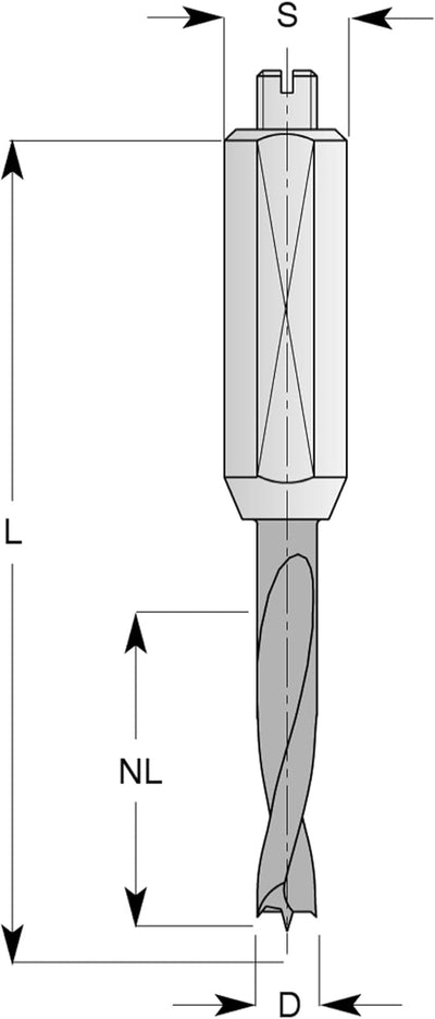 ENT 22747 Dübelbohrer VHW, Schaft (S) 10 mm, Durchmesser (D) 5 mm, NL 30 mm, SL 30 mm, L 70 mm, Link