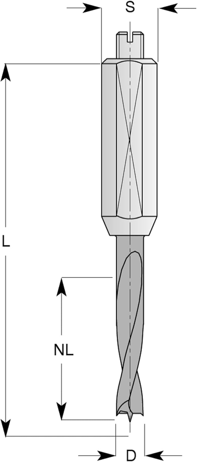 ENT 22747 Dübelbohrer VHW, Schaft (S) 10 mm, Durchmesser (D) 5 mm, NL 30 mm, SL 30 mm, L 70 mm, Link