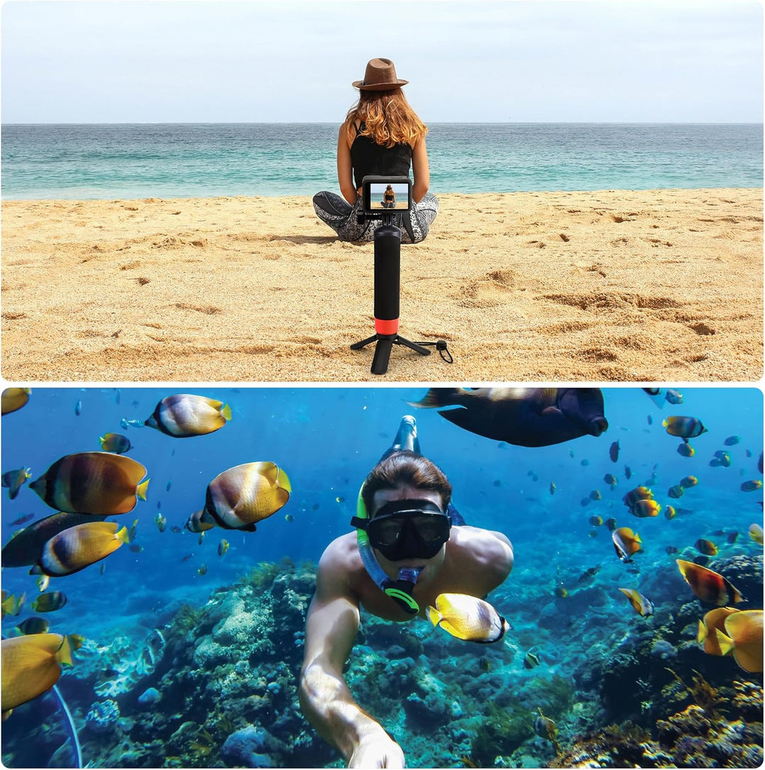 Vkesen Schwimmender Handgriff + Mini Stativ (Zubehör Set) für GoPro, Unterwasser Griff Stick für GoP
