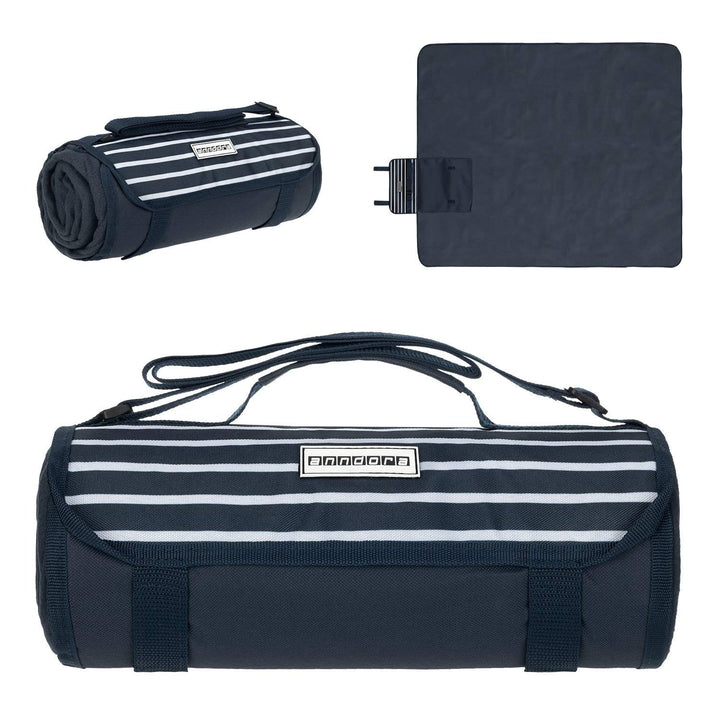 anndora Fleece Picknickdecke wasserdicht 125x150 cm - blau weiss gestreift Navy Blau Weiss, Navy Bla