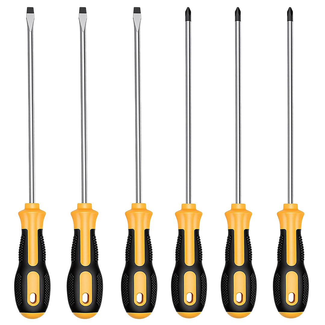 6 Stück Schraubendreher lang, 315 mm Gesamtlänge Schraubendreher Set aus Kohlenstoffstahl, Schlitz &amp;