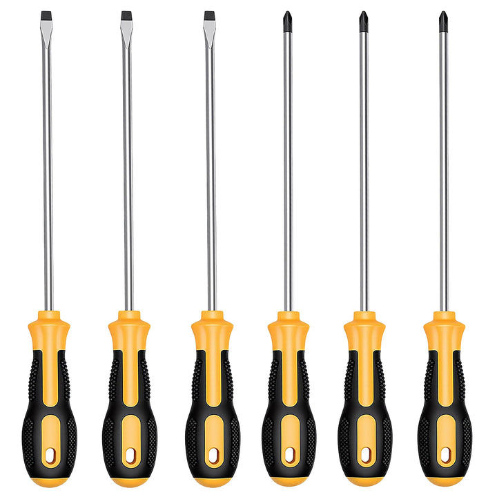 6 Stück Schraubendreher lang, 315 mm Gesamtlänge Schraubendreher Set aus Kohlenstoffstahl, Schlitz &amp;