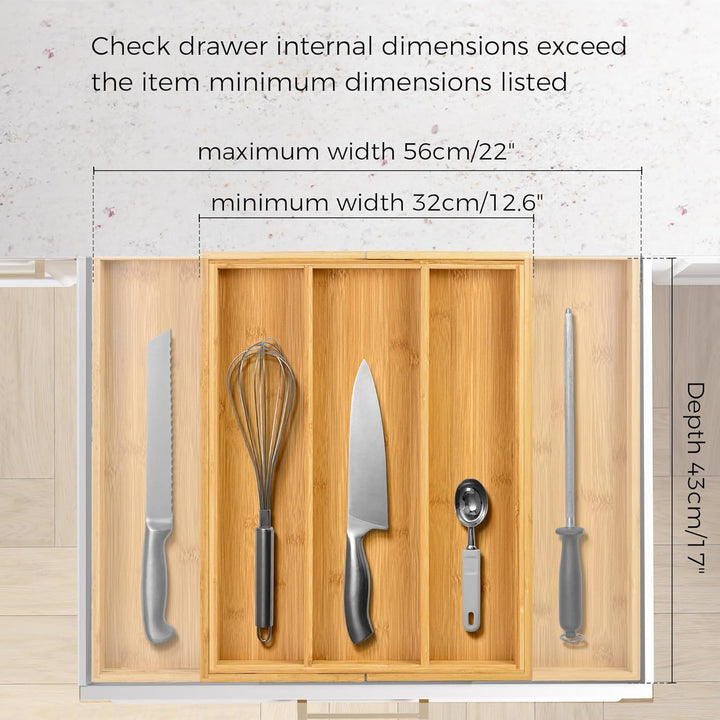 Utoplike Besteckkasten für Schubladen, Ausziehbar Besteck Organizer Küche, Schubladeneinsatz Holz, B