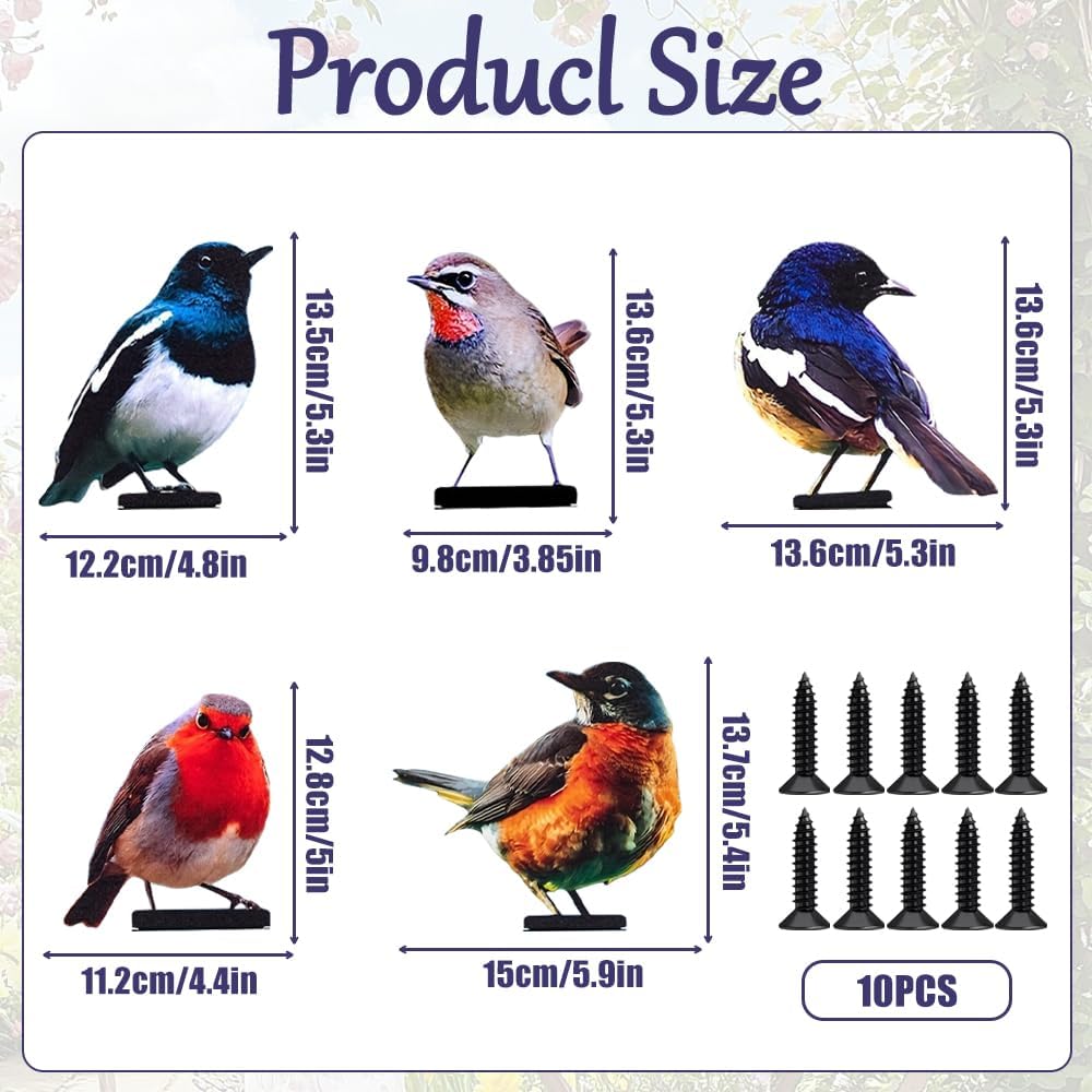 5 Stück Gartendeko Bemalte Vogel, Bunt Bemalte 2D Gartenkunst für draussen wetterfest, Vögel Gartens