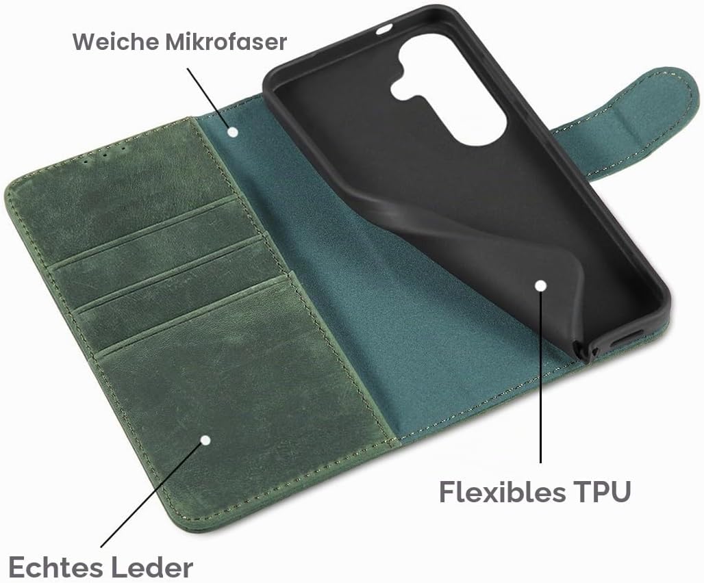 LENSUN Echtleder Hülle für Samsung Galaxy S26, Handyhülle Echtes Leder [RFID Blocker][Magnetverschlu
