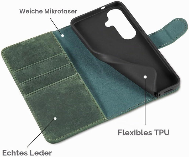 LENSUN Echtleder Hülle für Samsung Galaxy S26, Handyhülle Echtes Leder [RFID Blocker][Magnetverschlu