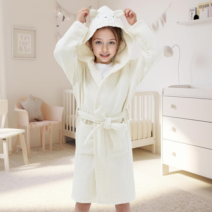 WYTbaby Bademantel Kinder 100% Baumwolle Weich Flauschiges Frottee Kinder Morgenmantel Mit Kapuze fü