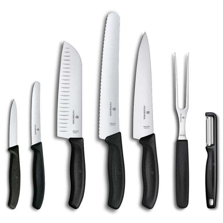 Victorinox Swiss Classic Küchenmesser Set, Kochmesser, 7-teilig, inkl. Santokumesser, Brotmesser, Ge