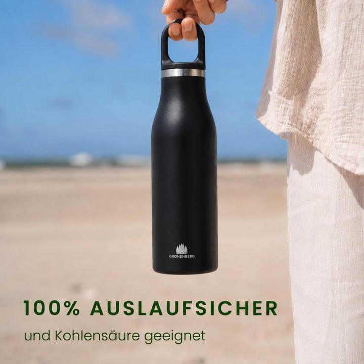 Groenenberg Trinkflasche Edelstahl 500ml oder 750ml | 100% Auslaufsicher | Thermosflasche Kohlensäur