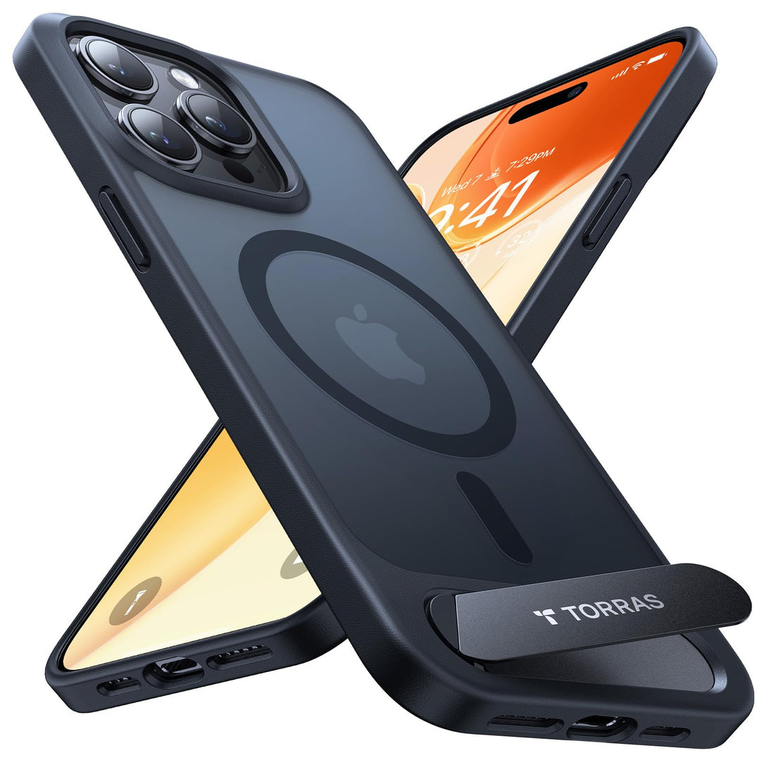 TORRAS für iPhone 15 Pro Hülle für MagSafe, Unzerstörbare Militärschutz mit integrierter Ständer Mag