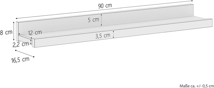 Erst-Holz Bucheablage Regal Fotoleiste für Bilder Bücher und Deko in DREI verschiedenen Längen V-90.