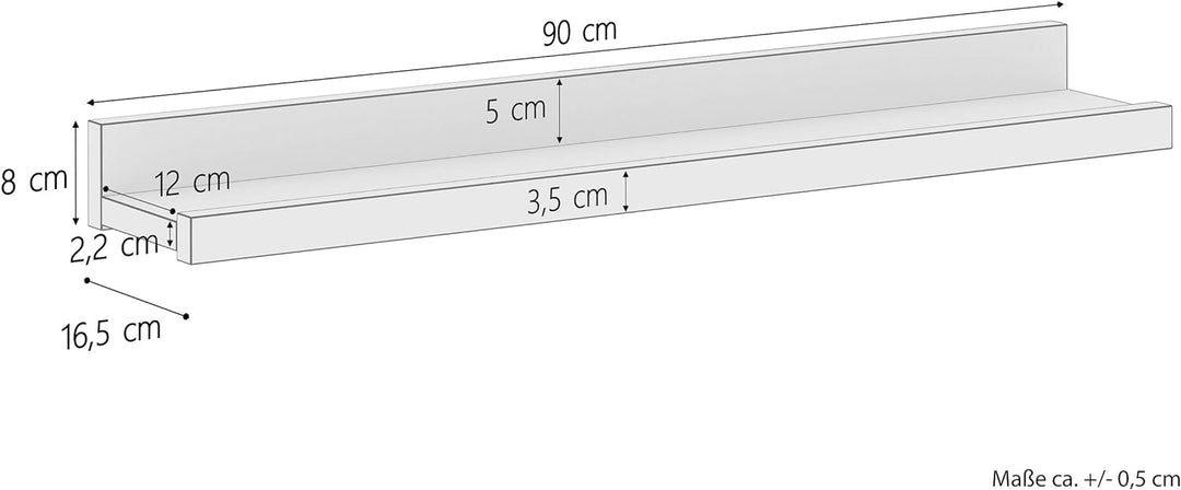 Erst-Holz Bucheablage Regal Fotoleiste für Bilder Bücher und Deko in DREI verschiedenen Längen V-90.