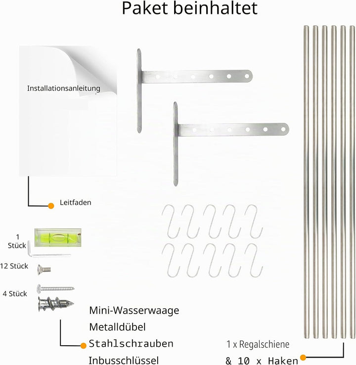 Wallniture Lyon Küchenregal Organizer und Aufbewahrungsregal, Metall Wandregal mit 10 S-Haken zum Au