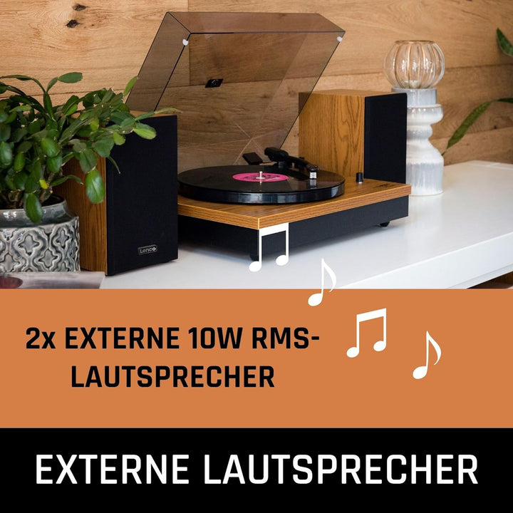 Lenco LS-300 - Hi-Fi Plattenspieler mit Bluetooth - Mit externen Lautsprechern 2 x 10 W RMS - Riemen