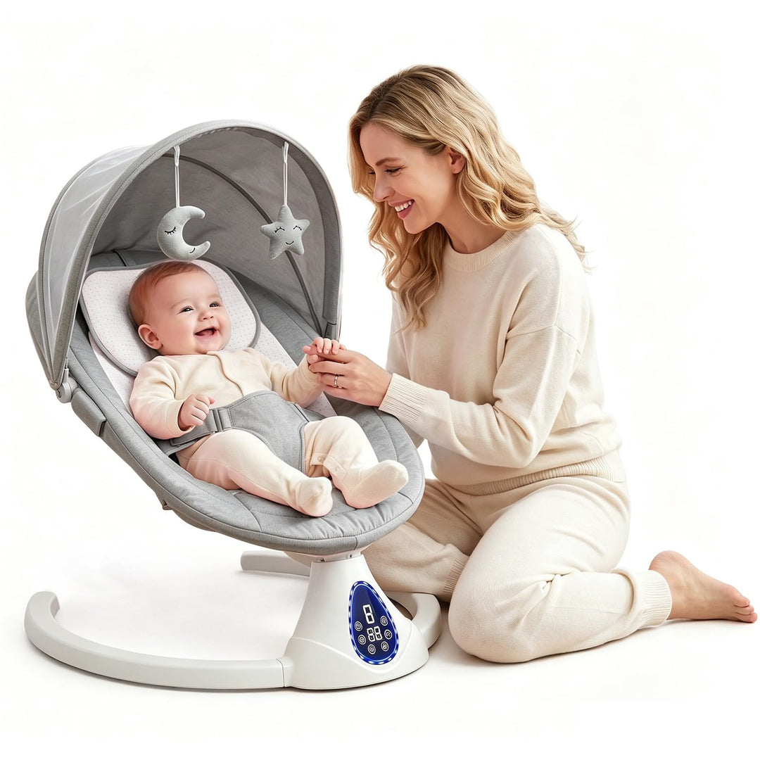Elektrische Babywippe Schaukeln für Neugeborene, Baby Bouncer Newborn 0-6 Monate mit Weichem Stoff |