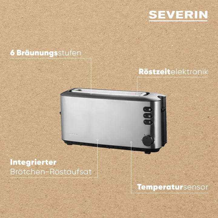 SEVERIN Automatik-Langschlitztoaster, Automatik-Toaster mit Brötchenaufsatz, Edelstahl Toaster zum T