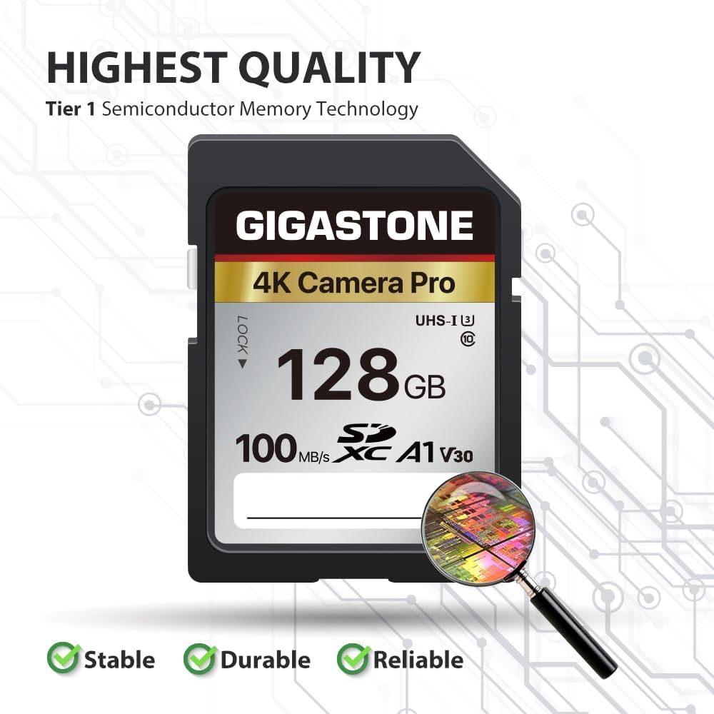GIGASTONE 128GB SDXC Speicherkarte mit USB-Typ-C-Kartenleser, 4K Kamera Pro, bis zu 100 MB/s, für Vi
