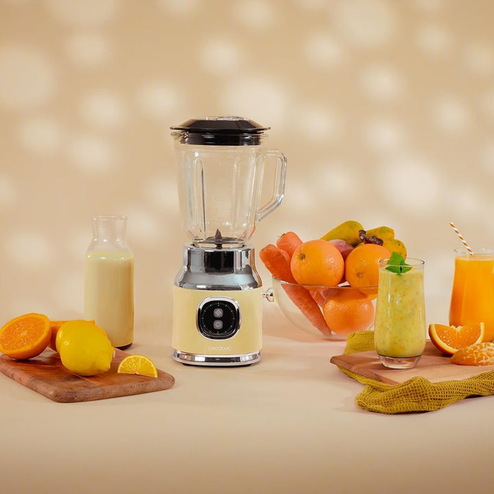 Cecotec Standmixer Retro RetroTwist Yellow. 800W Maximale Leistung, Pulse-Funktion, 4-Klingen-Messer