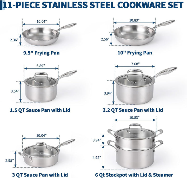 Garvee Edelstahl Topfset Induktion 11-teilig, 3-Lagig Kochtopf Set mit Glasdeckeln, Induktions Töpfe