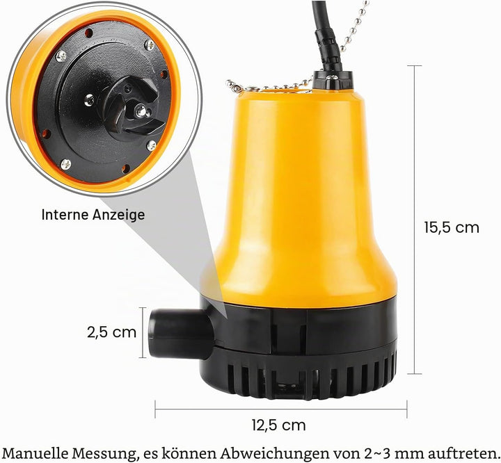 everfarel Tauchpumpe Wasserpumpe DC 12V 60W 3600L/H für Teich Boot mit 1.3m Kabel