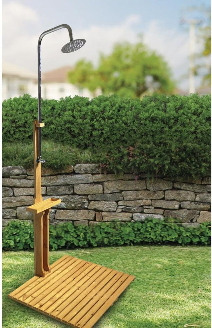 BURI Gartendusche aus geöltem Kiefernholz mit verzinktem Eisen 75x75x221cm Dusche Garten Aussendusch