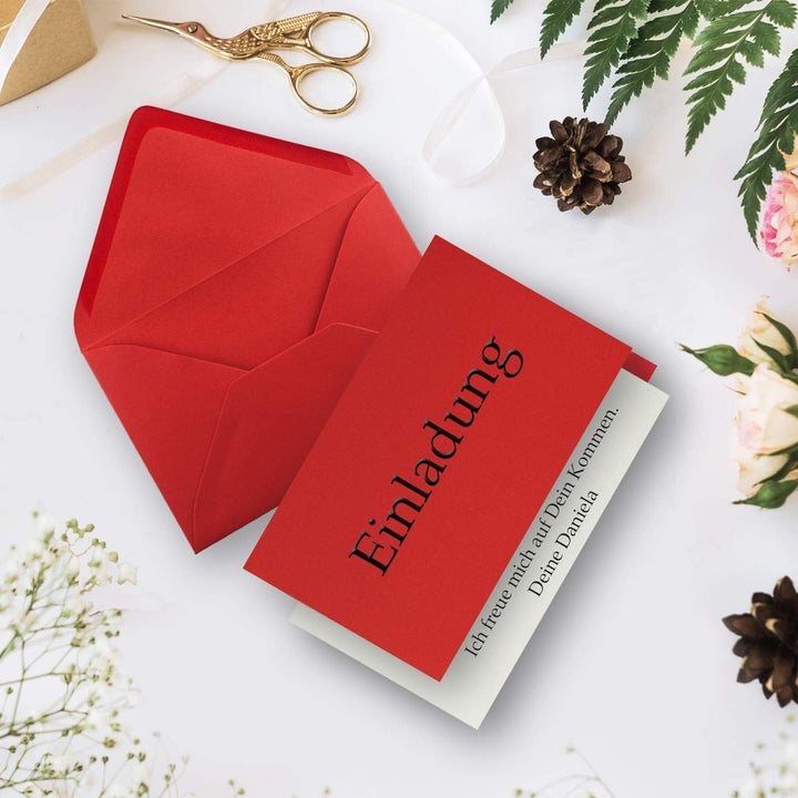 100x Faltkarten SET DIN A6/C6 mit Brief-Umschlägen in leuchtendes Rot - inklusive Einleger - 14,8 x