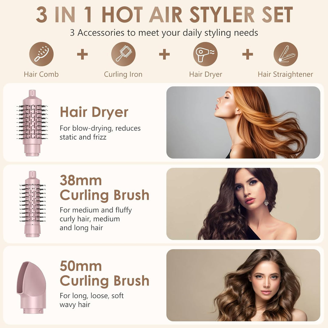 Rotierende Haarbürste, Air Styler 800 W, Ionen-Haartrockner, Heizbürste, 3-in-1, Lockenstab 38/50 mm