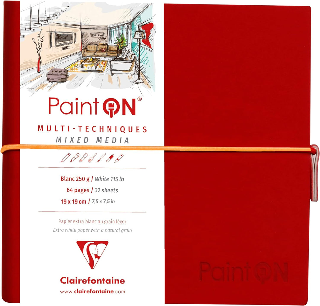 Clairefontaine 975435C - Skizzenbuch mit Fadenbindung, 64 Blatt Zeichenpapier PaintOn weiss 19x19 cm