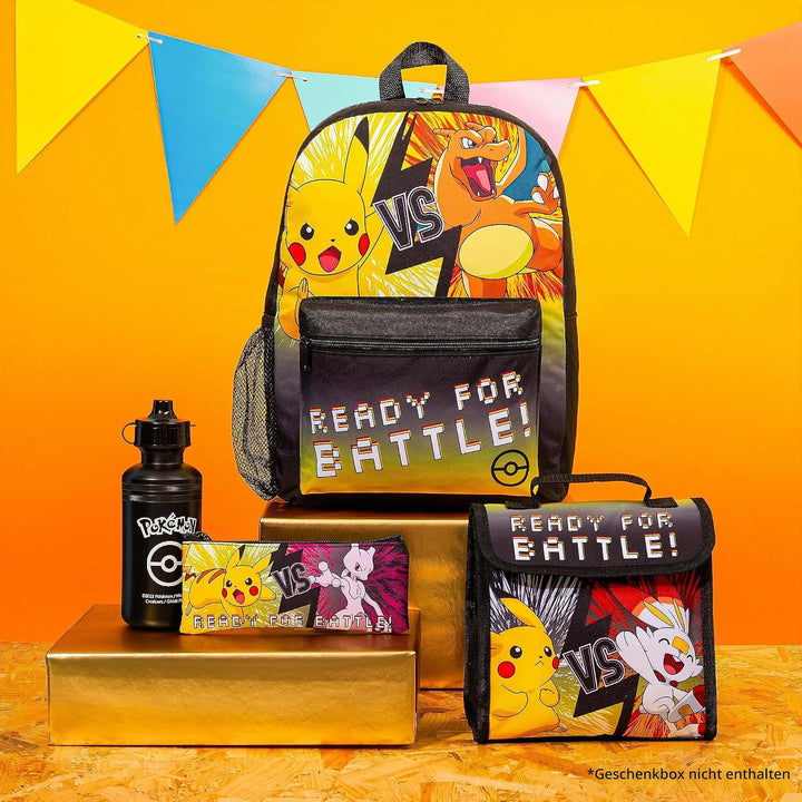 Pokemon Rucksack Kinder 4er Set Schulranzen Lunchbox Federmäppchen Wasserflasche 500ml Kinderrucksac
