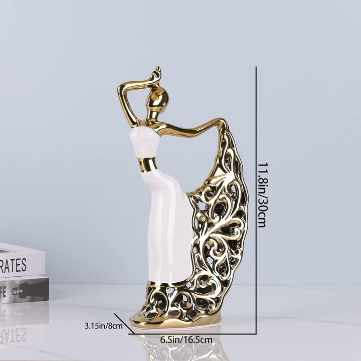 DOVDOV Pfauenstatue und Skulptur, weibliche Tänzerin Skulptur, moderne Zuhause goldene Keramikstatue