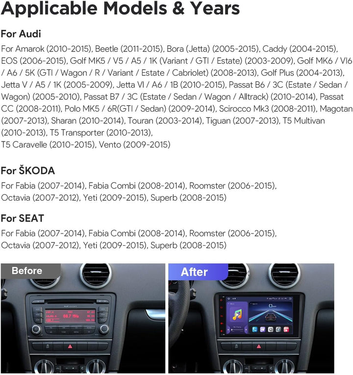 XTRONS Android 14 Autoradio für VW T5 Golf 5 6 Passat B7 Polo, 8 Zoll QLED Touchscreen Qualcomm Octa